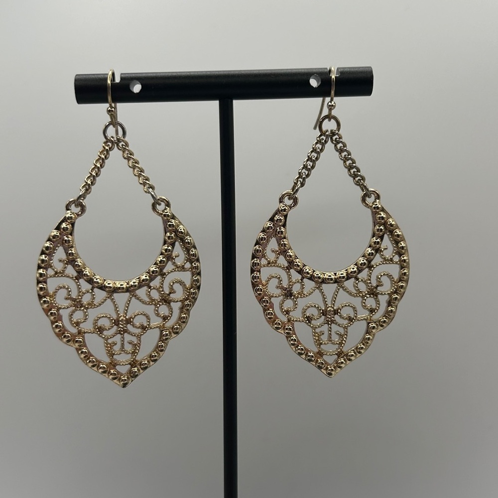 Boho Gold Filigree Dangle Earrings*